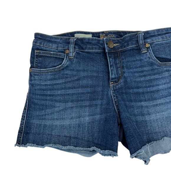 Kut From The Kloth Gidget Fray Hem Denim Shorts Women SZ 8 Blue Medium Wash - Picture 9 of 10